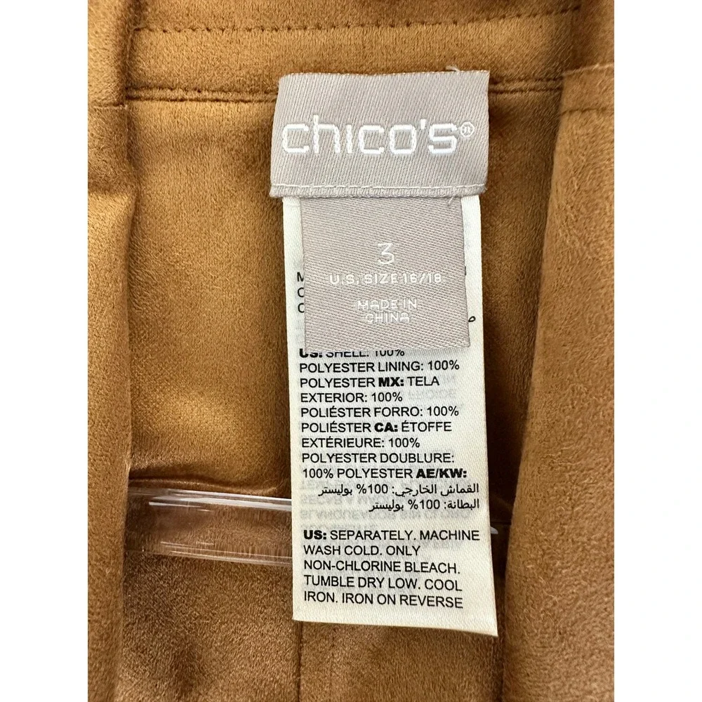 Chicos Faux Suede Fringe Wrap Jacket Cognac Brown Size 3 XL 16/18 Western Boho